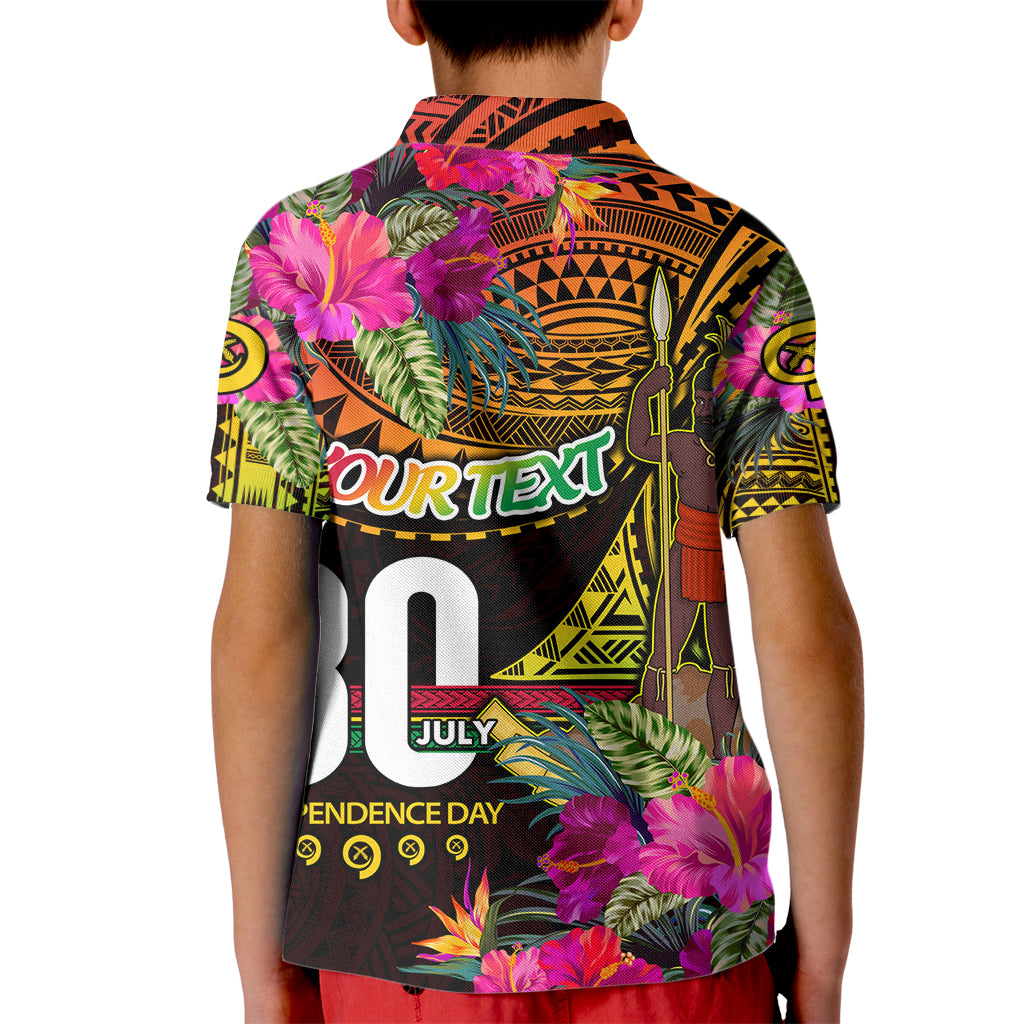 Personalised Vanuatu Independence Day 30 July Kid Polo Shirt Hibiscus Polynesian Pattern