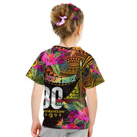 Personalised Vanuatu Independence Day 30 July Kid T Shirt Hibiscus Polynesian Pattern