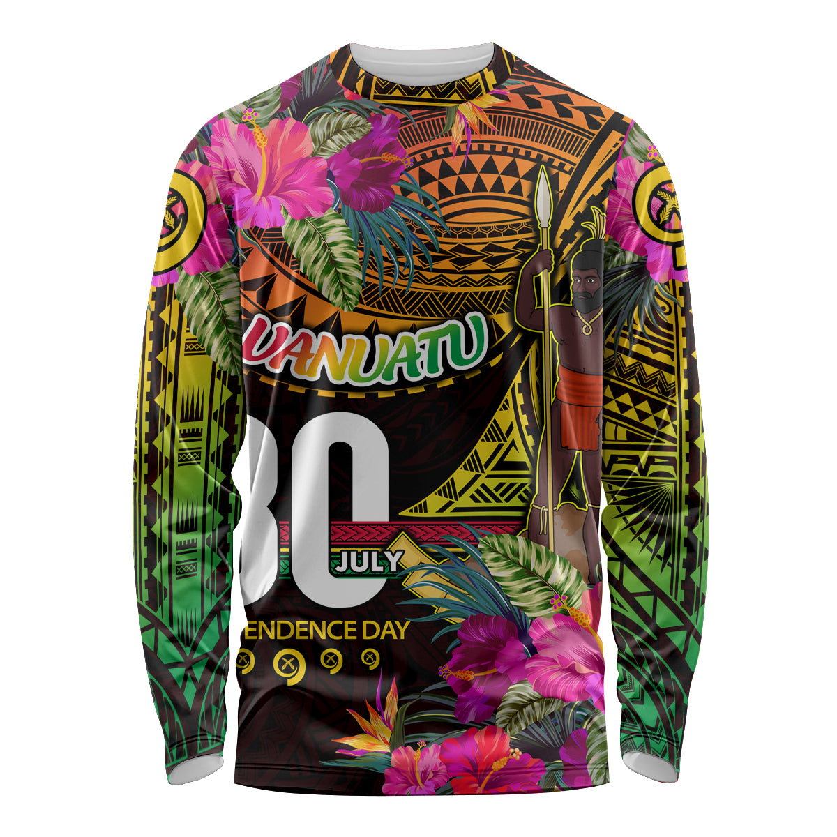 Personalised Vanuatu Independence Day 30 July Long Sleeve Shirt Hibiscus Polynesian Pattern