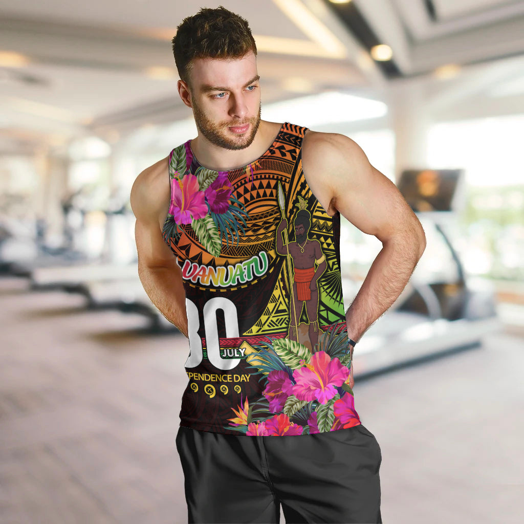 Personalised Vanuatu Independence Day 30 July Men Tank Top Hibiscus Polynesian Pattern