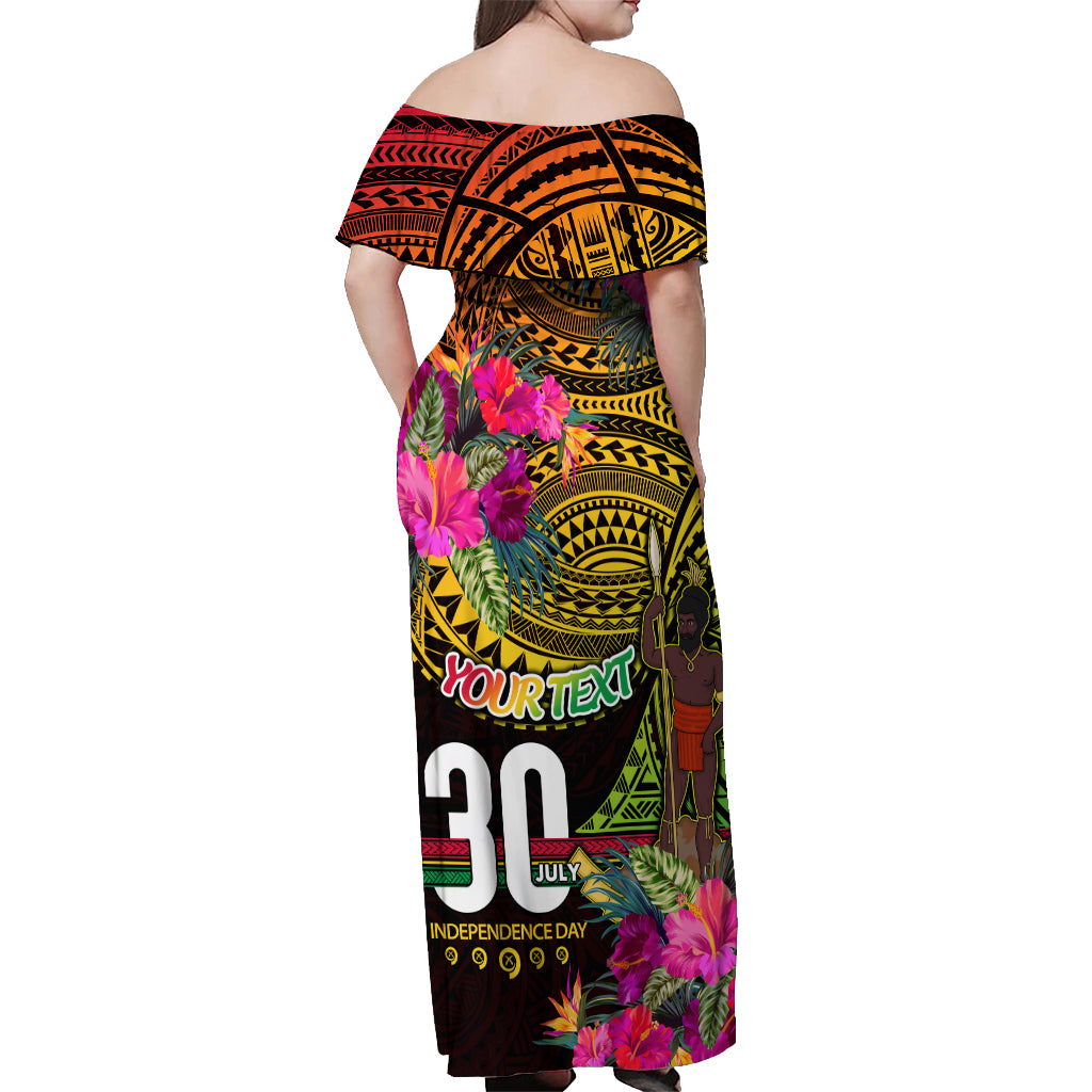 Personalised Vanuatu Independence Day 30 July Off Shoulder Maxi Dress Hibiscus Polynesian Pattern DT02 - Polynesian Pride