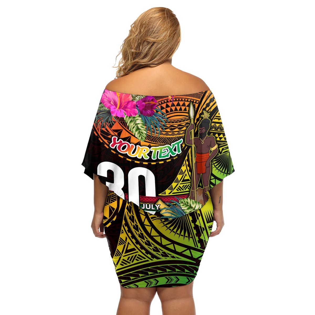 Personalised Vanuatu Independence Day 30 July Off Shoulder Short Dress Hibiscus Polynesian Pattern DT02 - Polynesian Pride