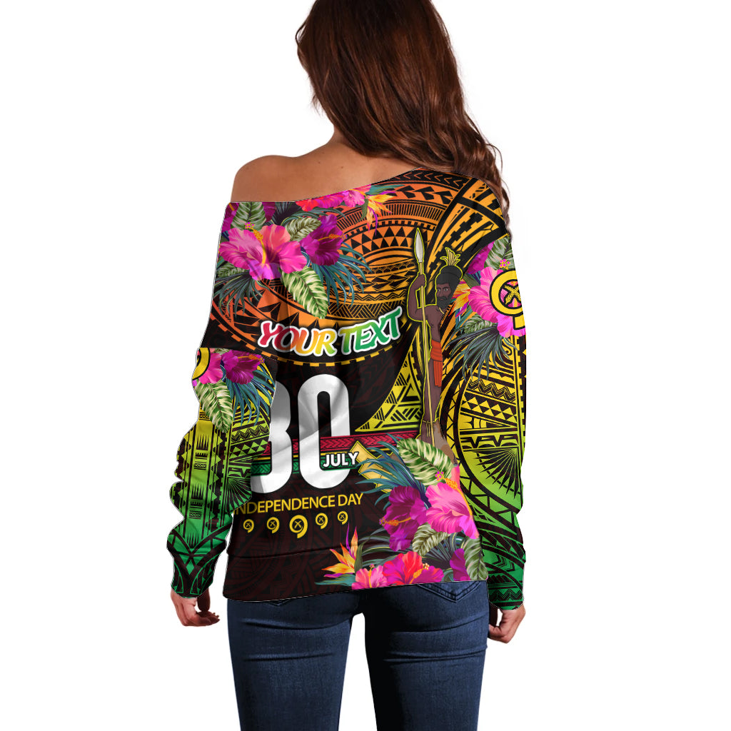 Personalised Vanuatu Independence Day 30 July Off Shoulder Sweater Hibiscus Polynesian Pattern