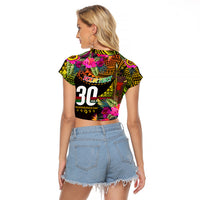 Personalised Vanuatu Independence Day 30 July Raglan Cropped T Shirt Hibiscus Polynesian Pattern