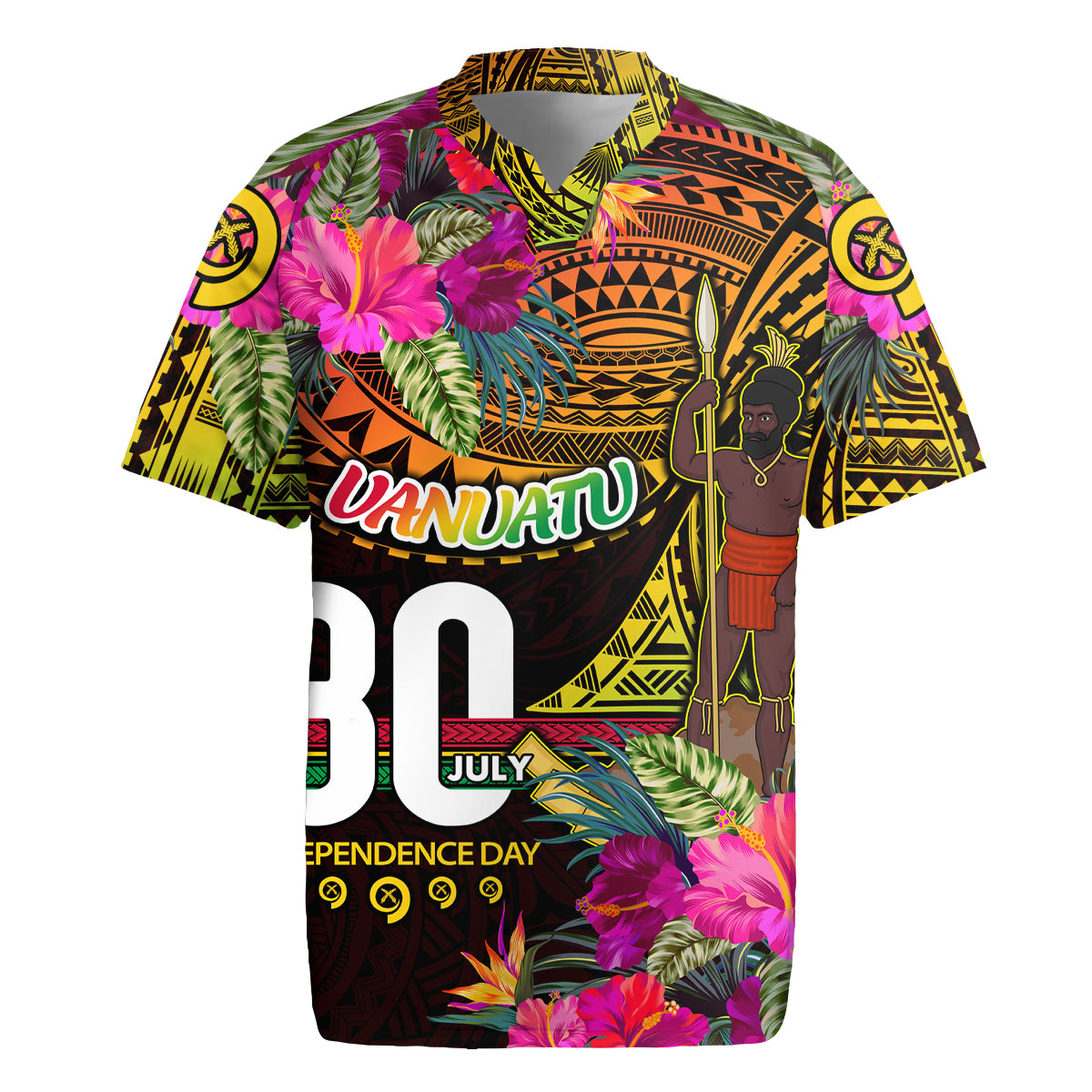 Personalised Vanuatu Independence Day 30 July Rugby Jersey Hibiscus Polynesian Pattern DT02 Yellow - Polynesian Pride