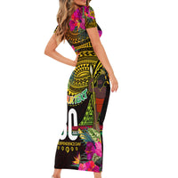 Personalised Vanuatu Independence Day 30 July Short Sleeve Bodycon Dress Hibiscus Polynesian Pattern