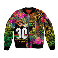 Personalised Vanuatu Independence Day 30 July Sleeve Zip Bomber Jacket Hibiscus Polynesian Pattern DT02 Unisex Yellow - Polynesian Pride