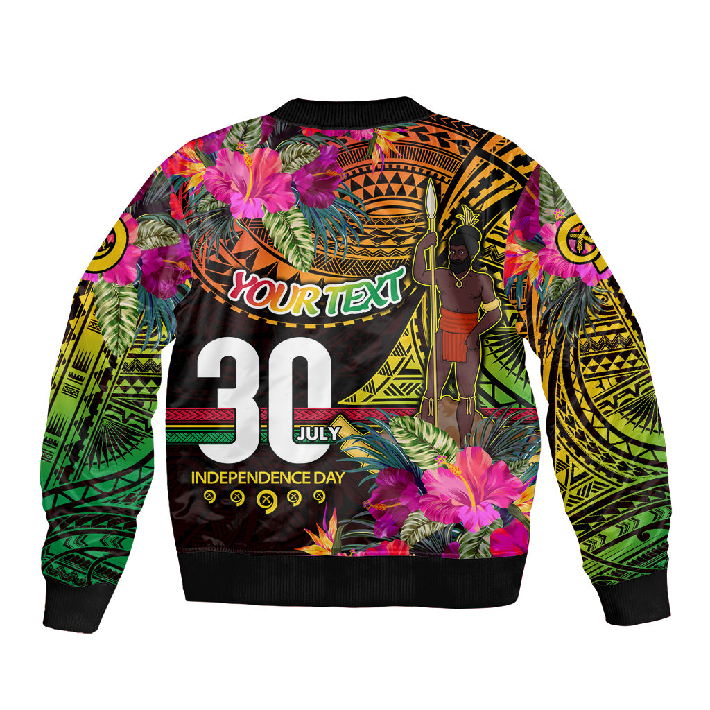 Personalised Vanuatu Independence Day 30 July Sleeve Zip Bomber Jacket Hibiscus Polynesian Pattern DT02 - Polynesian Pride