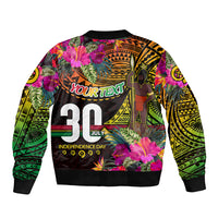 Personalised Vanuatu Independence Day 30 July Sleeve Zip Bomber Jacket Hibiscus Polynesian Pattern DT02 - Polynesian Pride