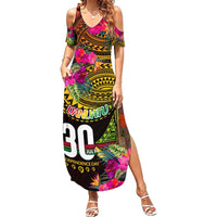 Personalised Vanuatu Independence Day 30 July Summer Maxi Dress Hibiscus Polynesian Pattern DT02 Women Yellow - Polynesian Pride