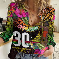 Personalised Vanuatu Independence Day 30 July Women Casual Shirt Hibiscus Polynesian Pattern