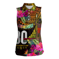 Personalised Vanuatu Independence Day 30 July Women Sleeveless Polo Shirt Hibiscus Polynesian Pattern