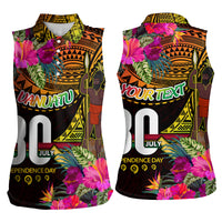 Personalised Vanuatu Independence Day 30 July Women Sleeveless Polo Shirt Hibiscus Polynesian Pattern