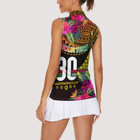 Personalised Vanuatu Independence Day 30 July Women Sleeveless Polo Shirt Hibiscus Polynesian Pattern