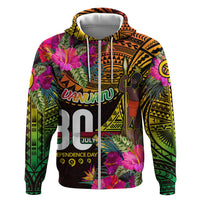 Personalised Vanuatu Independence Day 30 July Zip Hoodie Hibiscus Polynesian Pattern