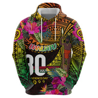 Personalised Vanuatu Independence Day 30 July Zip Hoodie Hibiscus Polynesian Pattern
