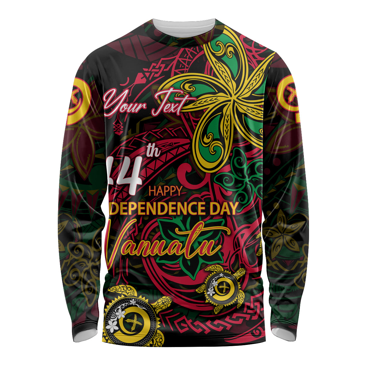 Custom Vanuatu 44th Independence Anniversary Long Sleeve Shirt Flower Melanesian Namele Turtle