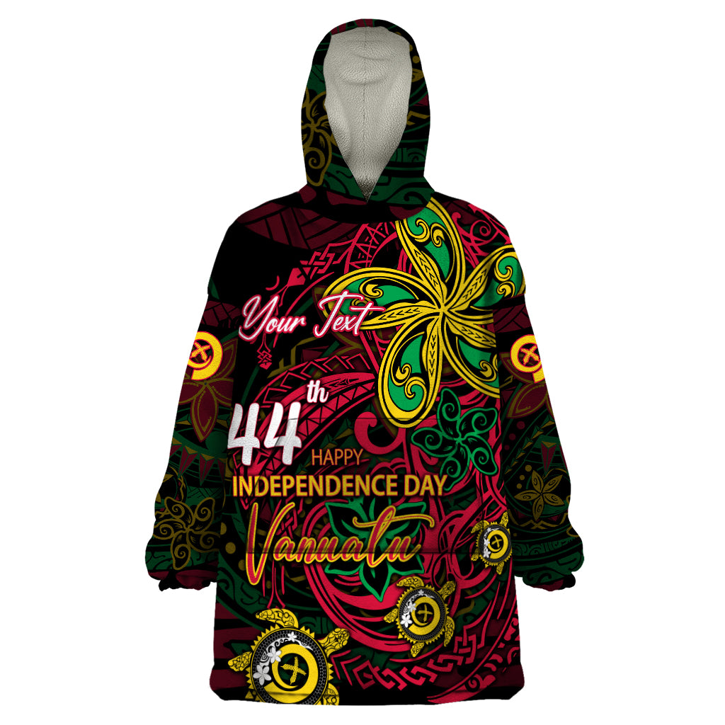 Custom Vanuatu 44th Independence Anniversary Wearable Blanket Hoodie Flower Melanesian Namele Turtle