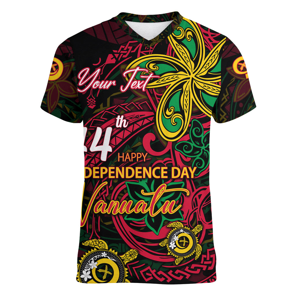 Custom Vanuatu 44th Independence Anniversary Women V-Neck T-Shirt Flower Melanesian Namele Turtle