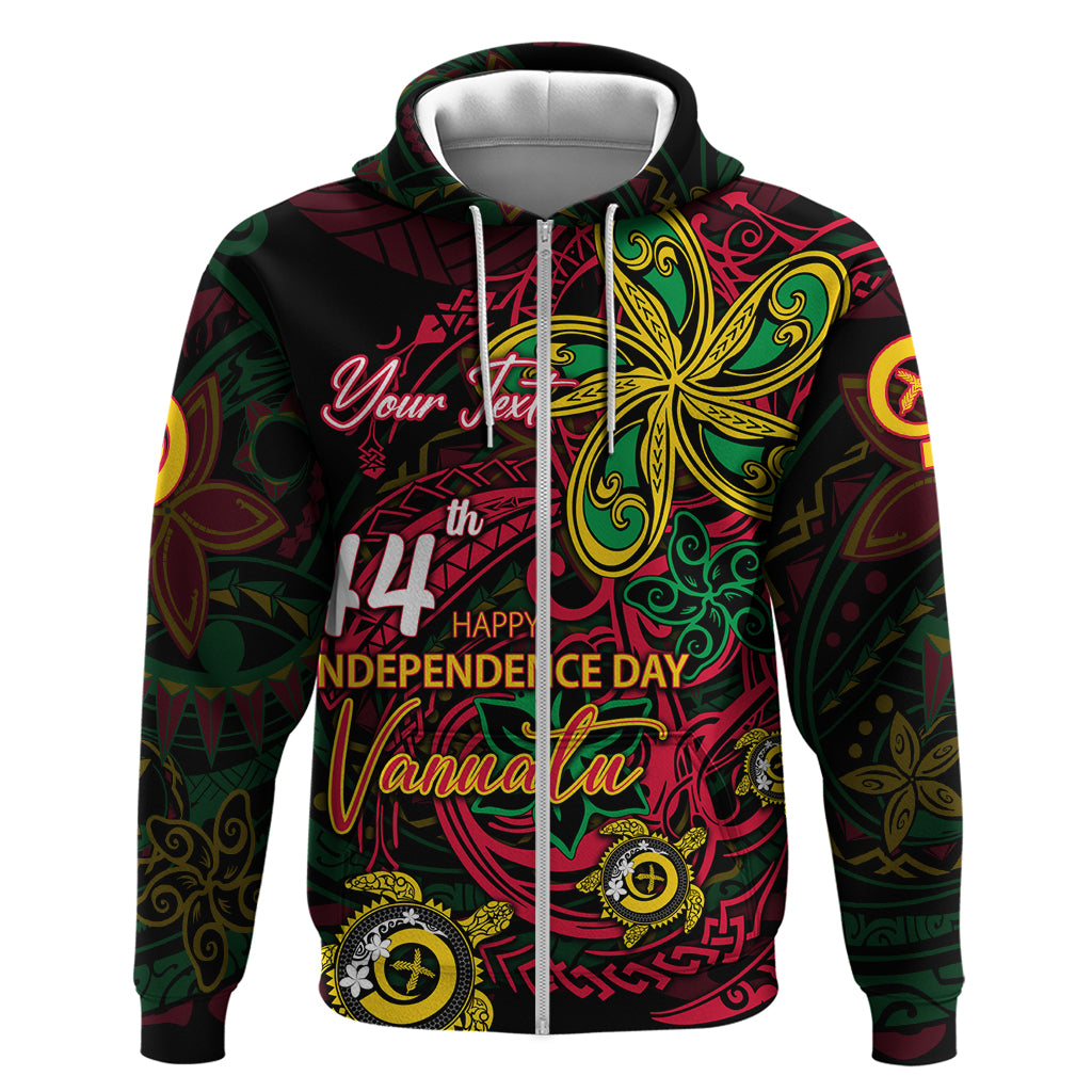 Custom Vanuatu 44th Independence Anniversary Zip Hoodie Flower Melanesian Namele Turtle