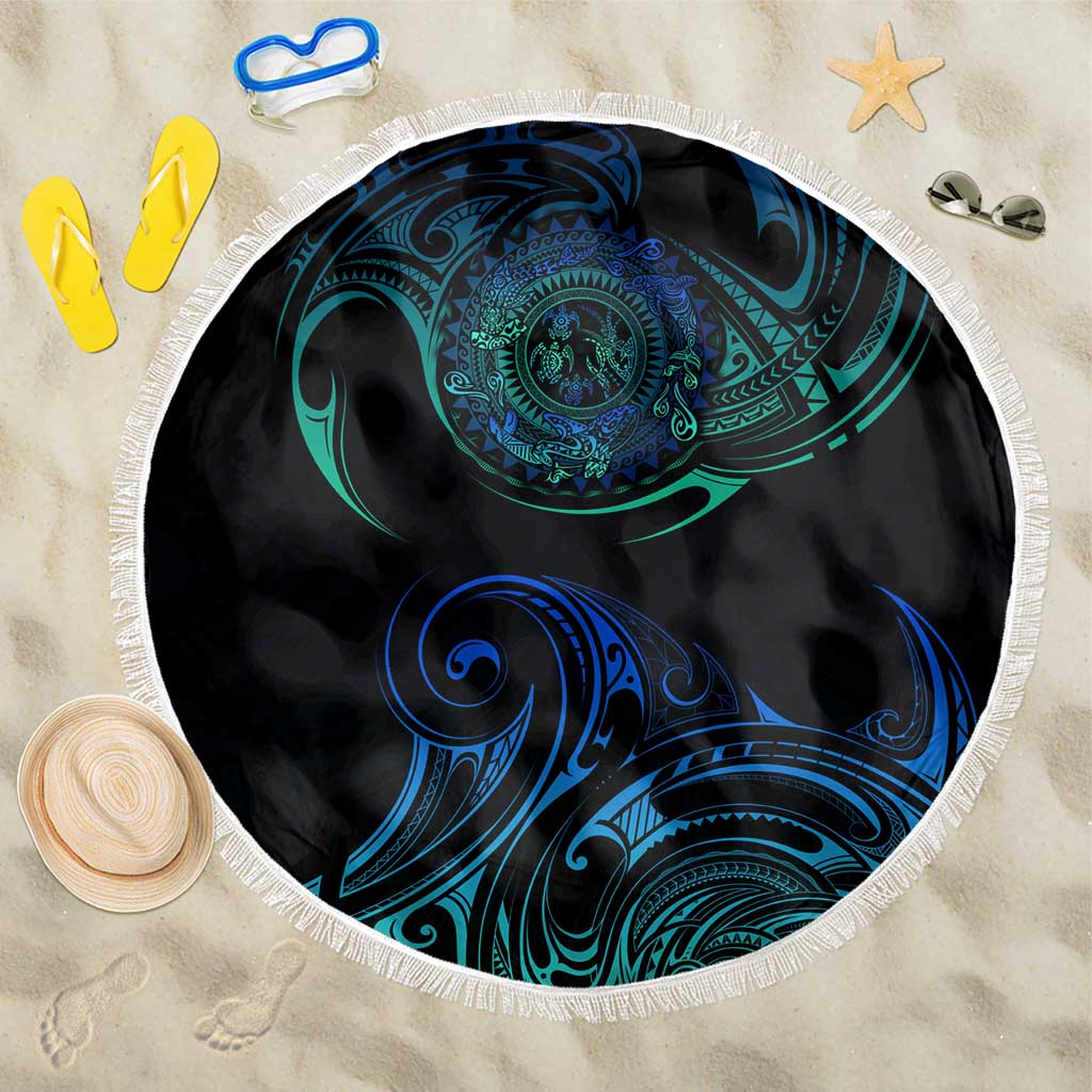Sea Animal Polynesia Beach Blanket Polynesian Pattern DT02 One Size 150cm Black - Polynesian Pride