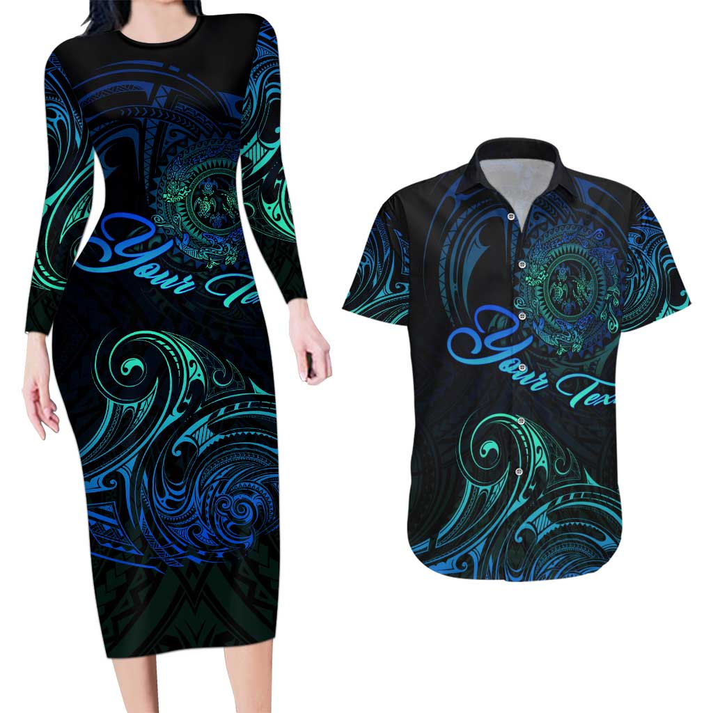 Sea Animal Polynesia Couples Matching Long Sleeve Bodycon Dress and Hawaiian Shirt Polynesian Pattern DT02 Black - Polynesian Pride