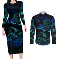 Sea Animal Polynesia Couples Matching Long Sleeve Bodycon Dress and Long Sleeve Button Shirt Polynesian Pattern DT02 Black - Polynesian Pride