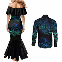 Sea Animal Polynesia Couples Matching Mermaid Dress and Long Sleeve Button Shirt Polynesian Pattern DT02 - Polynesian Pride