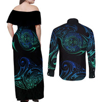 Sea Animal Polynesia Couples Matching Off Shoulder Maxi Dress and Long Sleeve Button Shirt Polynesian Pattern DT02 - Polynesian Pride