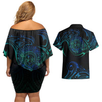Sea Animal Polynesia Couples Matching Off Shoulder Short Dress and Hawaiian Shirt Polynesian Pattern DT02 - Polynesian Pride