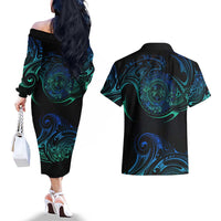 Sea Animal Polynesia Couples Matching Off The Shoulder Long Sleeve Dress and Hawaiian Shirt Polynesian Pattern DT02 - Polynesian Pride