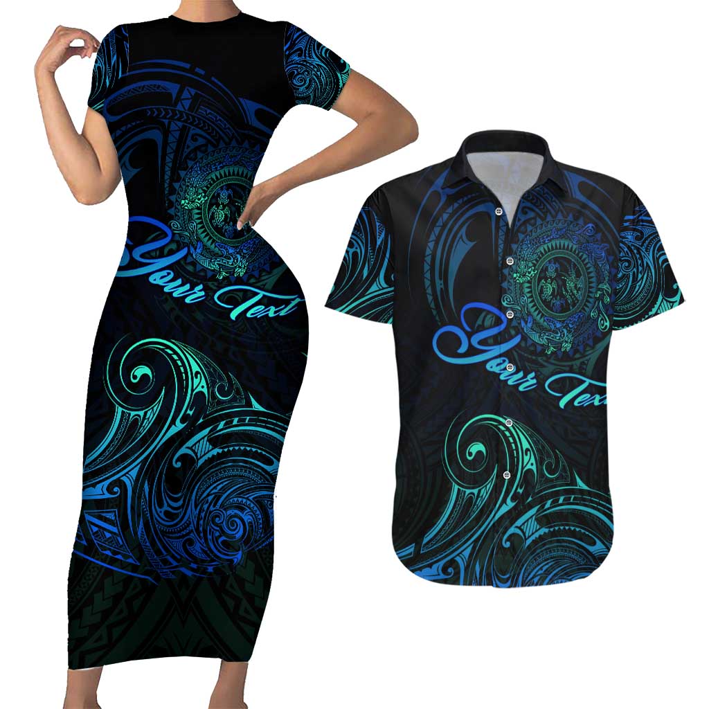 Sea Animal Polynesia Couples Matching Short Sleeve Bodycon Dress and Hawaiian Shirt Polynesian Pattern DT02 Black - Polynesian Pride