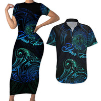 Sea Animal Polynesia Couples Matching Short Sleeve Bodycon Dress and Hawaiian Shirt Polynesian Pattern DT02 Black - Polynesian Pride