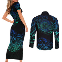 Sea Animal Polynesia Couples Matching Short Sleeve Bodycon Dress and Long Sleeve Button Shirt Polynesian Pattern DT02 - Polynesian Pride
