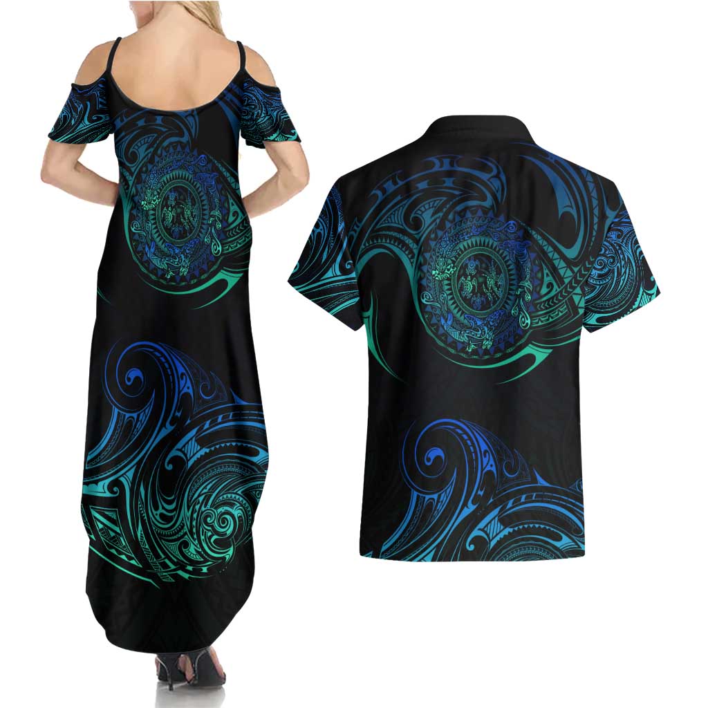 Sea Animal Polynesia Couples Matching Summer Maxi Dress and Hawaiian Shirt Polynesian Pattern DT02 - Polynesian Pride