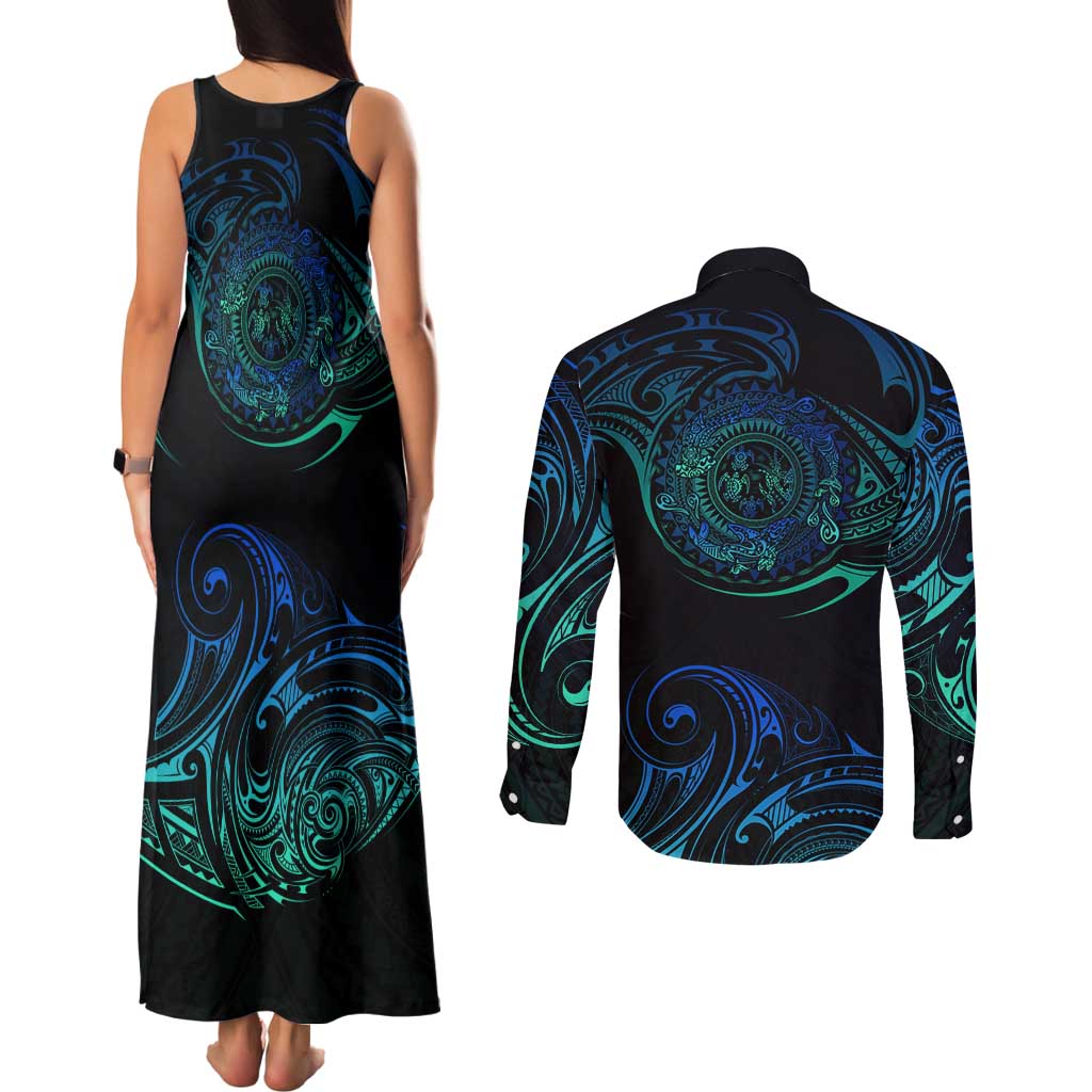 Sea Animal Polynesia Couples Matching Tank Maxi Dress and Long Sleeve Button Shirt Polynesian Pattern DT02 - Polynesian Pride