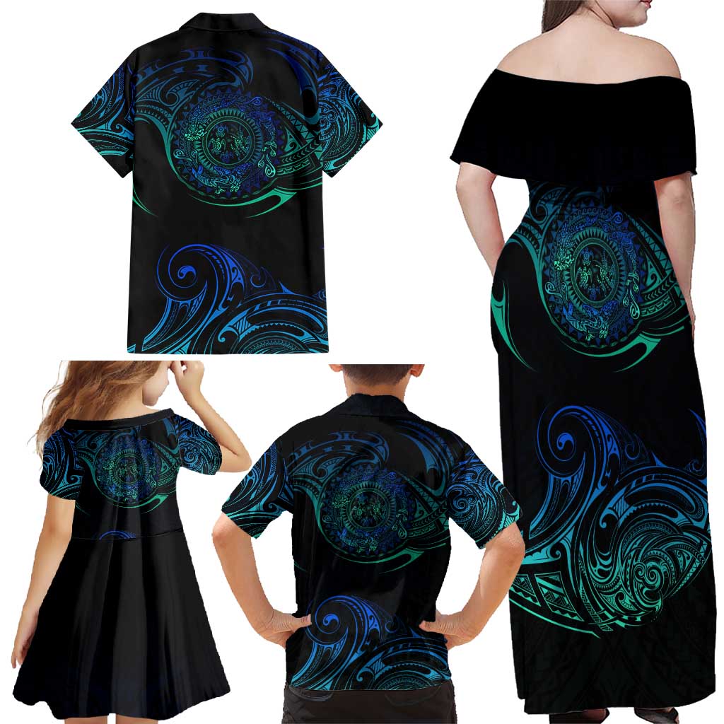 Sea Animal Polynesia Family Matching Off Shoulder Maxi Dress and Hawaiian Shirt Polynesian Pattern DT02 - Polynesian Pride