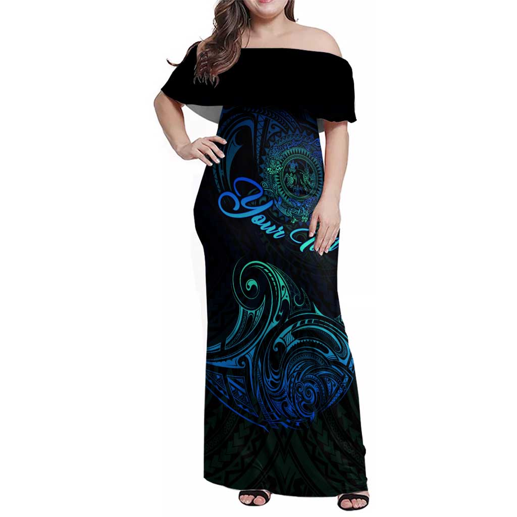 Sea Animal Polynesia Family Matching Off Shoulder Maxi Dress and Hawaiian Shirt Polynesian Pattern DT02 Mom's Dress Black - Polynesian Pride