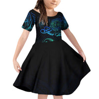 Sea Animal Polynesia Family Matching Off Shoulder Short Dress and Hawaiian Shirt Polynesian Pattern DT02 Daughter's Dress Black - Polynesian Pride