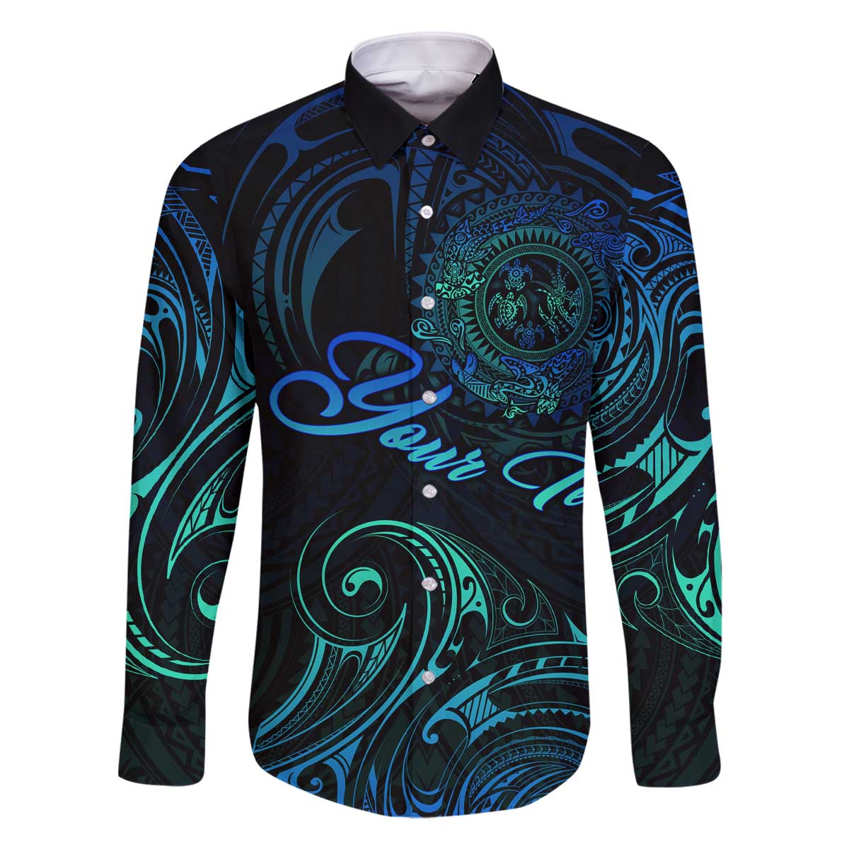 Sea Animal Polynesia Family Matching Off Shoulder Short Dress and Hawaiian Shirt Polynesian Pattern DT02 Dad's Shirt - Long Sleeve Black - Polynesian Pride