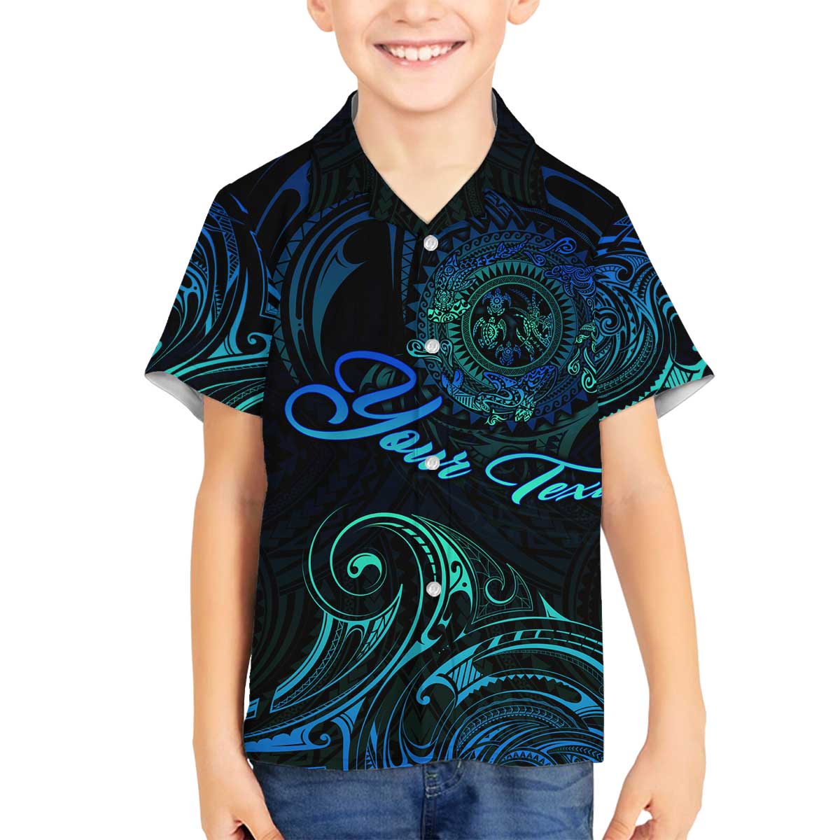 Sea Animal Polynesia Family Matching Off Shoulder Short Dress and Hawaiian Shirt Polynesian Pattern DT02 Son's Shirt Black - Polynesian Pride