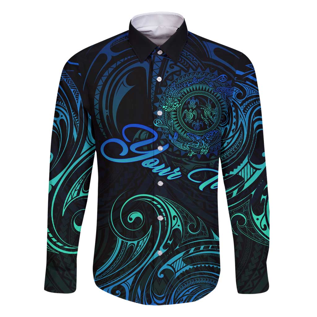 Sea Animal Polynesia Family Matching Summer Maxi Dress and Hawaiian Shirt Polynesian Pattern DT02 Dad's Shirt - Long Sleeve Black - Polynesian Pride