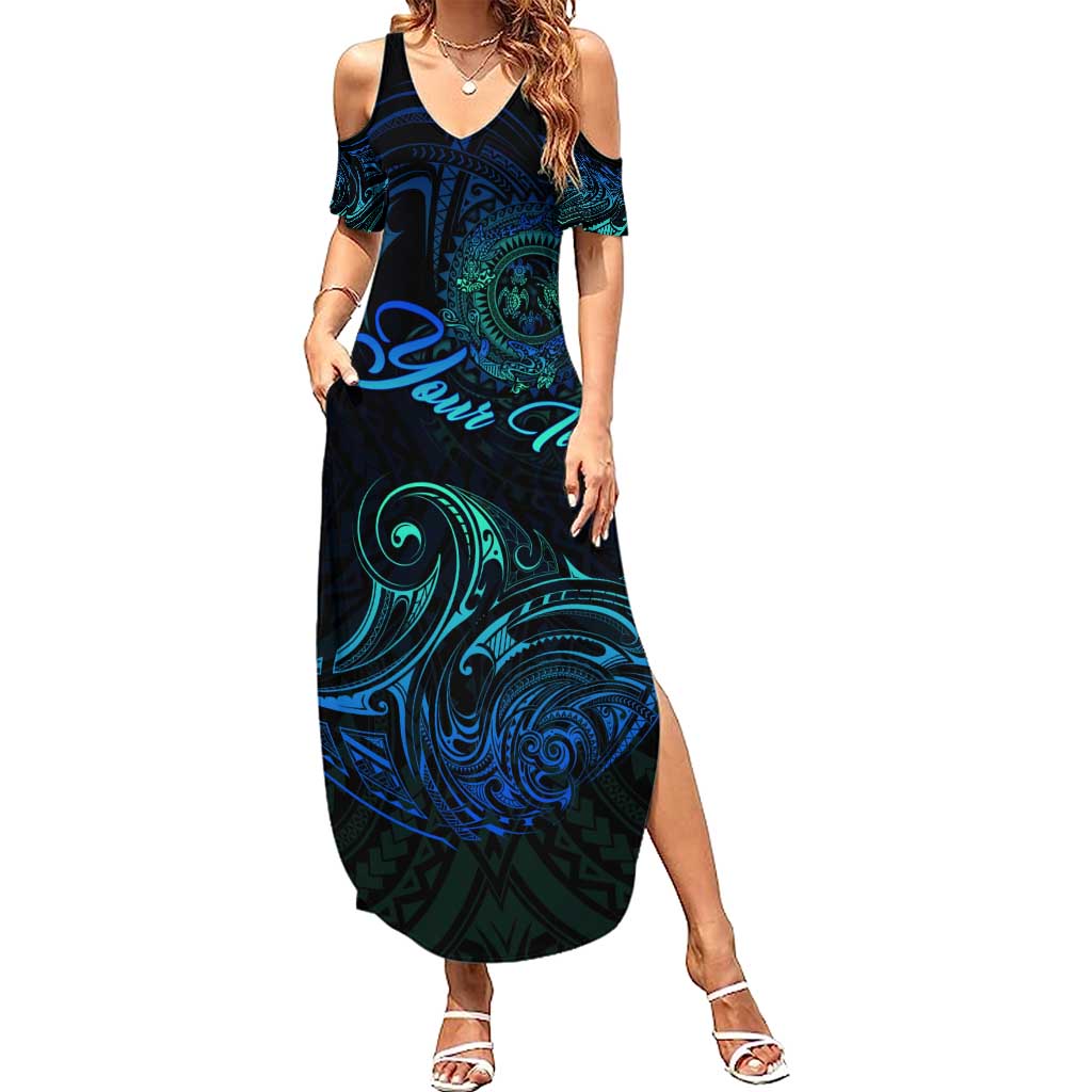 Sea Animal Polynesia Family Matching Summer Maxi Dress and Hawaiian Shirt Polynesian Pattern DT02 Mom's Dress Black - Polynesian Pride