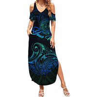 Sea Animal Polynesia Family Matching Summer Maxi Dress and Hawaiian Shirt Polynesian Pattern DT02 Mom's Dress Black - Polynesian Pride