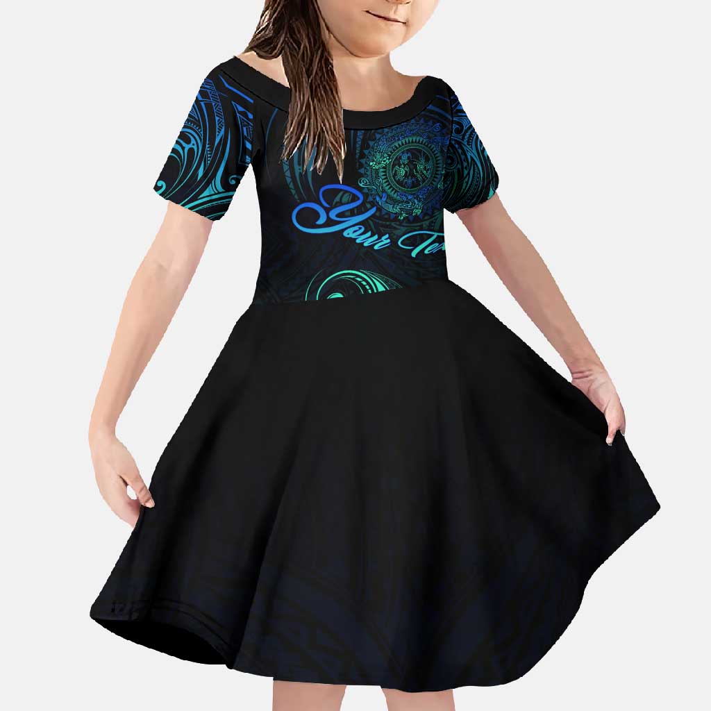 Sea Animal Polynesia Family Matching Tank Maxi Dress and Hawaiian Shirt Polynesian Pattern DT02 Daughter's Dress Black - Polynesian Pride