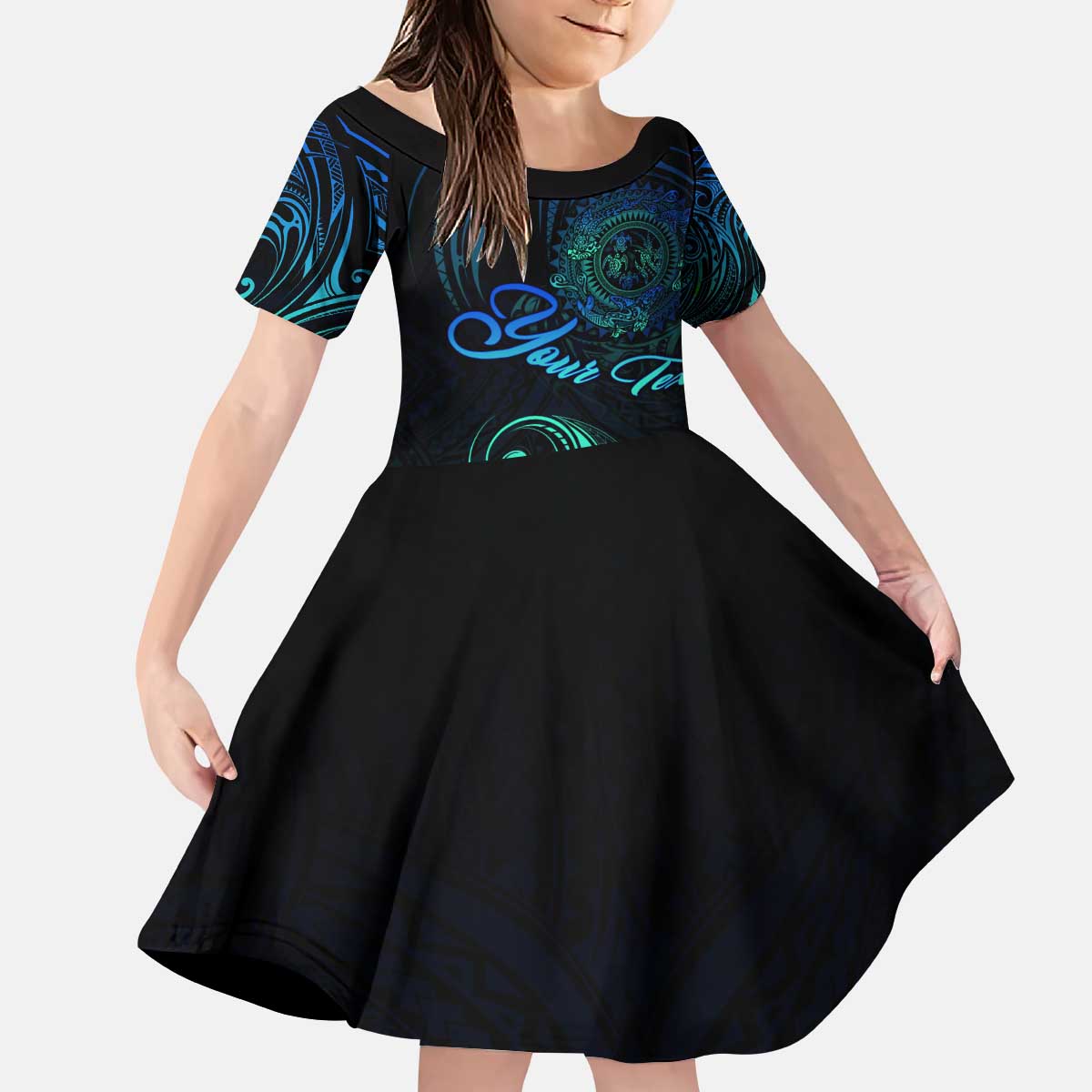 Sea Animal Polynesia Kid Short Sleeve Dress Polynesian Pattern