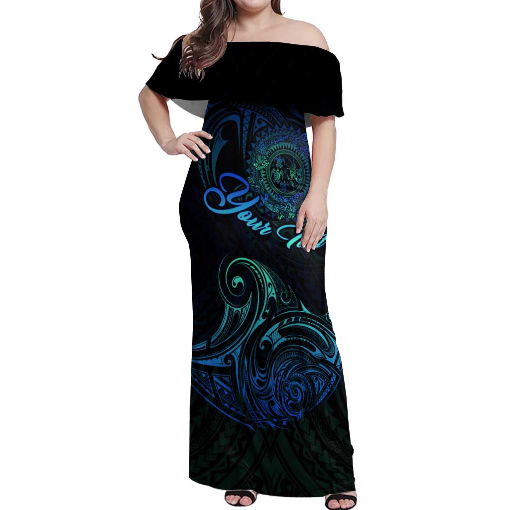Sea Animal Polynesia Off Shoulder Maxi Dress Polynesian Pattern