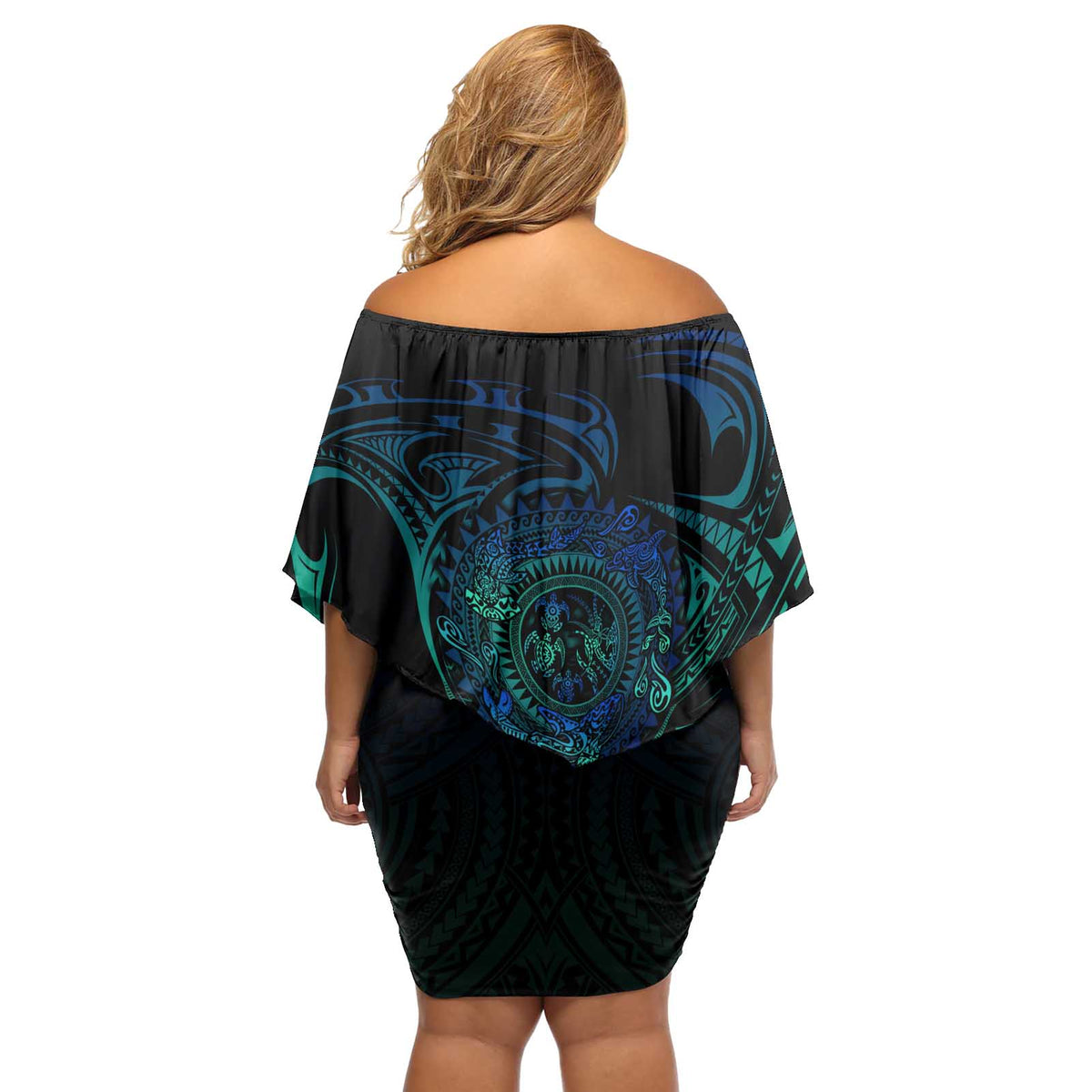 Sea Animal Polynesia Off Shoulder Short Dress Polynesian Pattern DT02 - Polynesian Pride