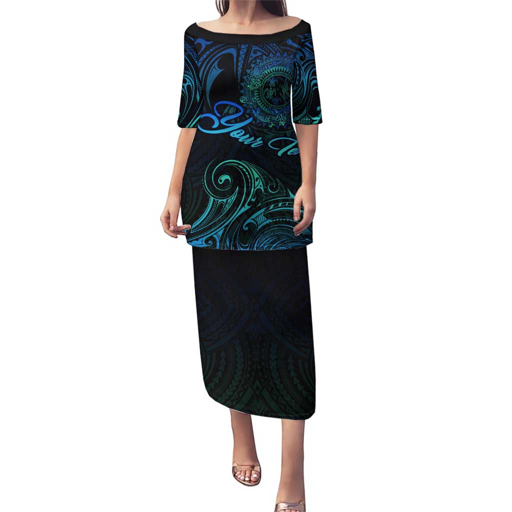 Sea Animal Polynesia Puletasi Polynesian Pattern DT02 Long Dress Black - Polynesian Pride