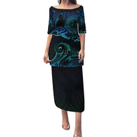 Sea Animal Polynesia Puletasi Polynesian Pattern DT02 Long Dress Black - Polynesian Pride